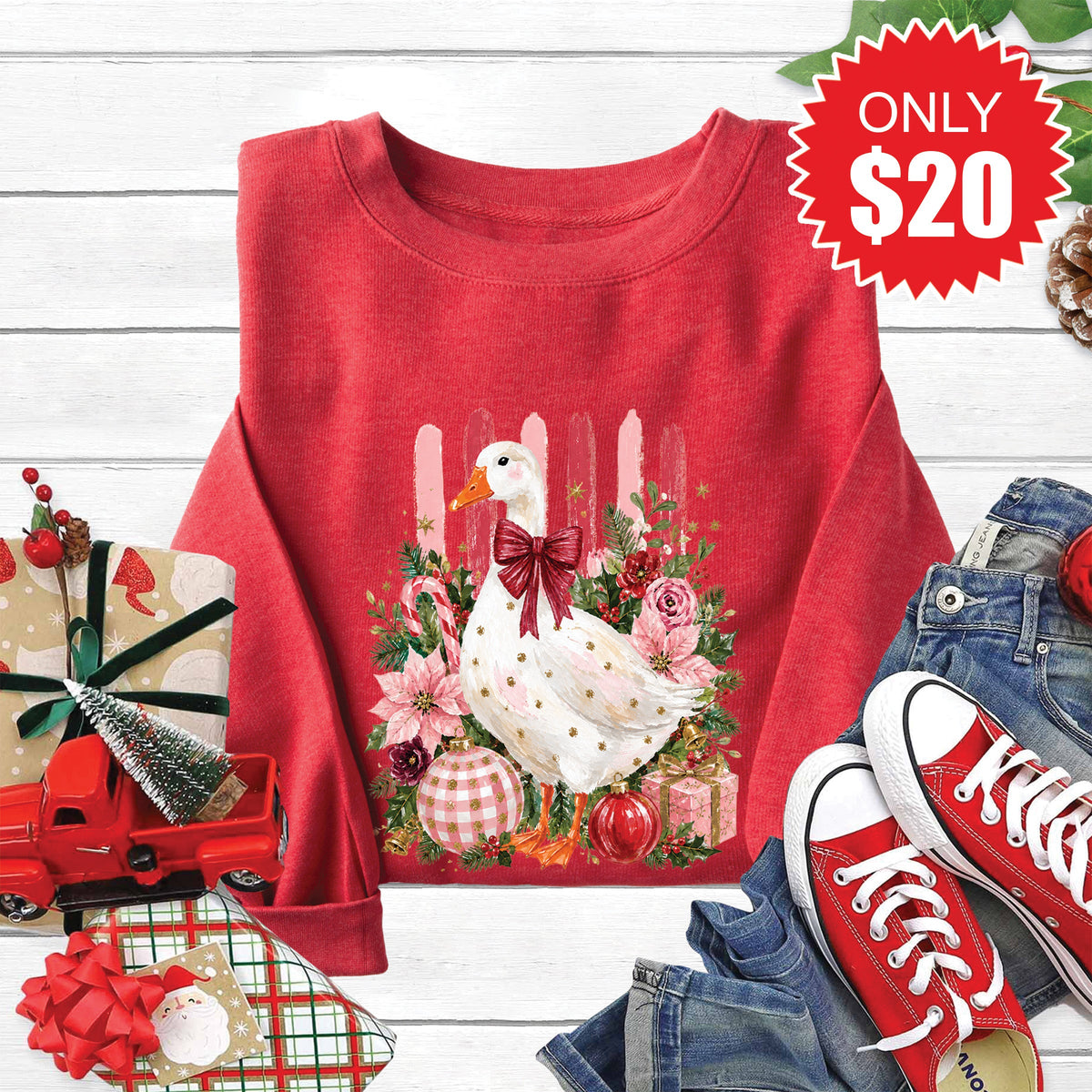 Christmas Goose Sweatshirt - Heather Scarlet - 20 product image 1