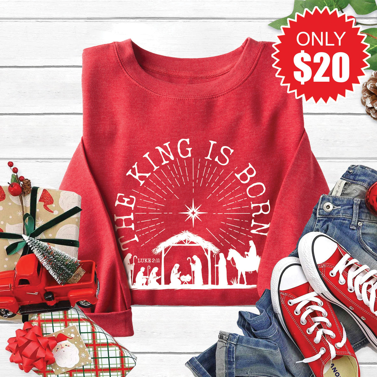 The King Is Born Sweatshirt - Heather Scarlet - 20 product image 1