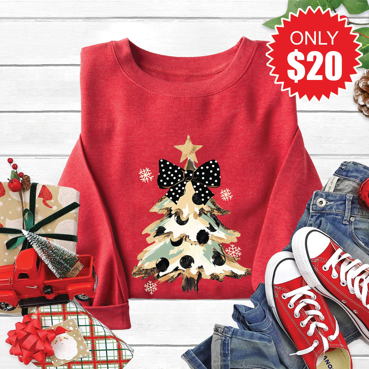 Glitter Christmas Tree Sweatshirt - Heather Scarlet - 20 product image 1