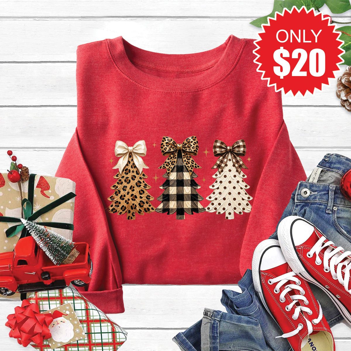 Christmas Leopard Sweatshirt - Heather Scarlet - 20 product image 1