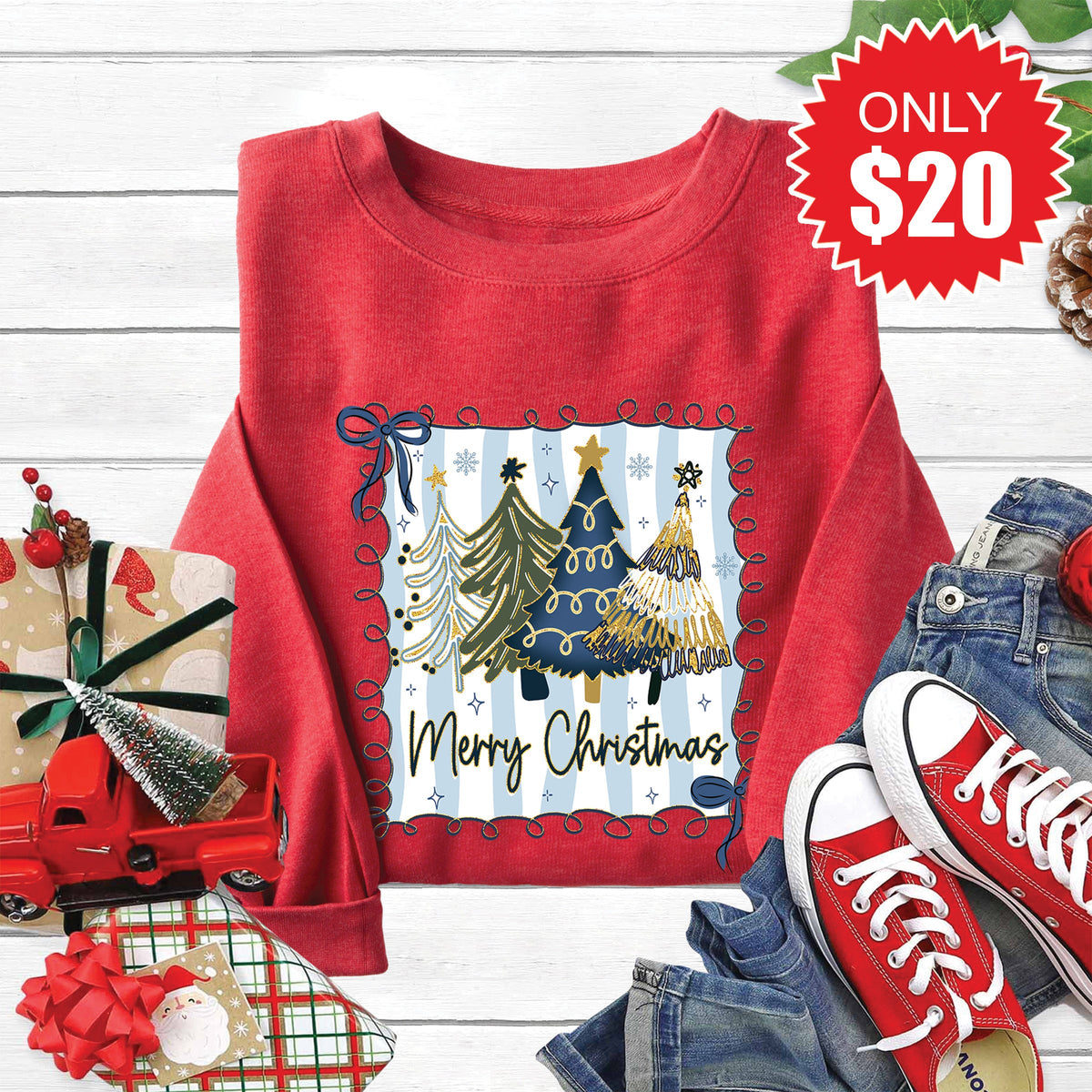 Merry Christmas Sweatshirt - Heather Scarlet - 20 product image 1