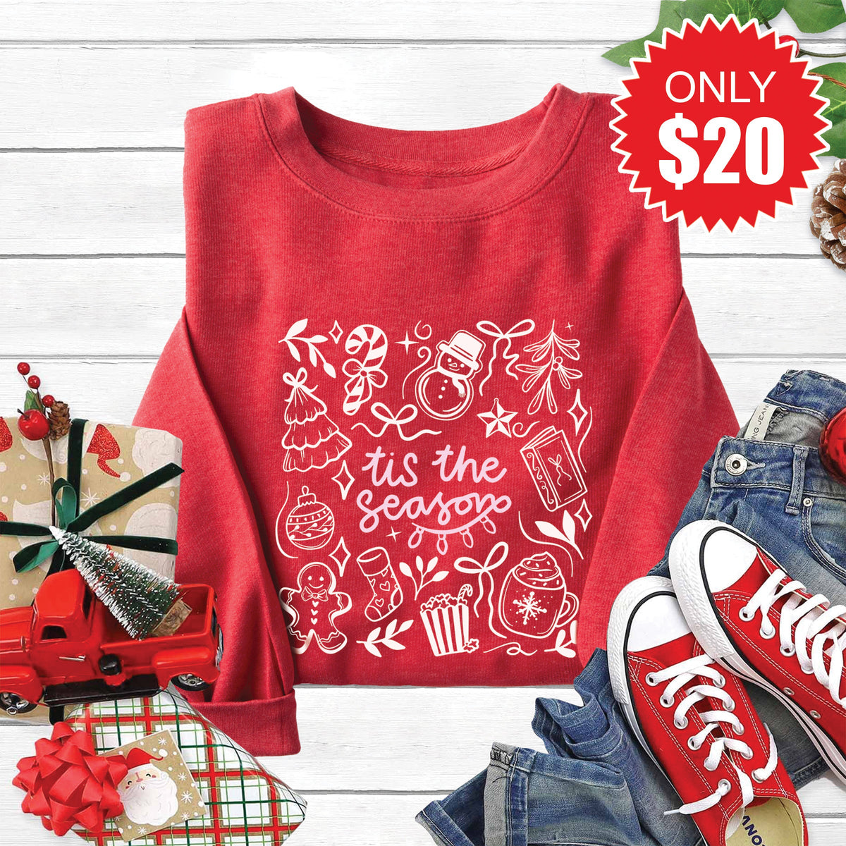 Tis The Season Sweatshirt - Heather Scarlet - 20 product image 1