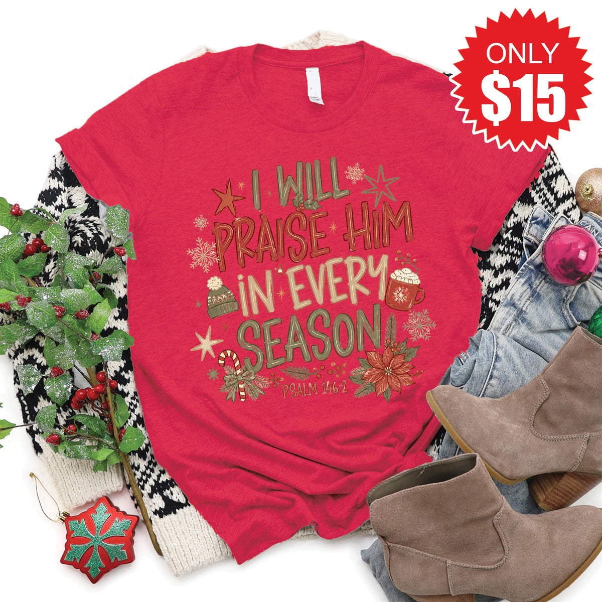Praise Him Tee - Heather Scarlet - 15 product image 1