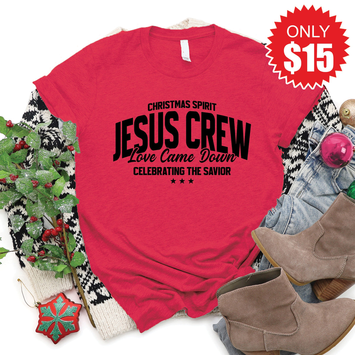 Jesus Crew Tee - Heather Scarlet - 15 product image 1