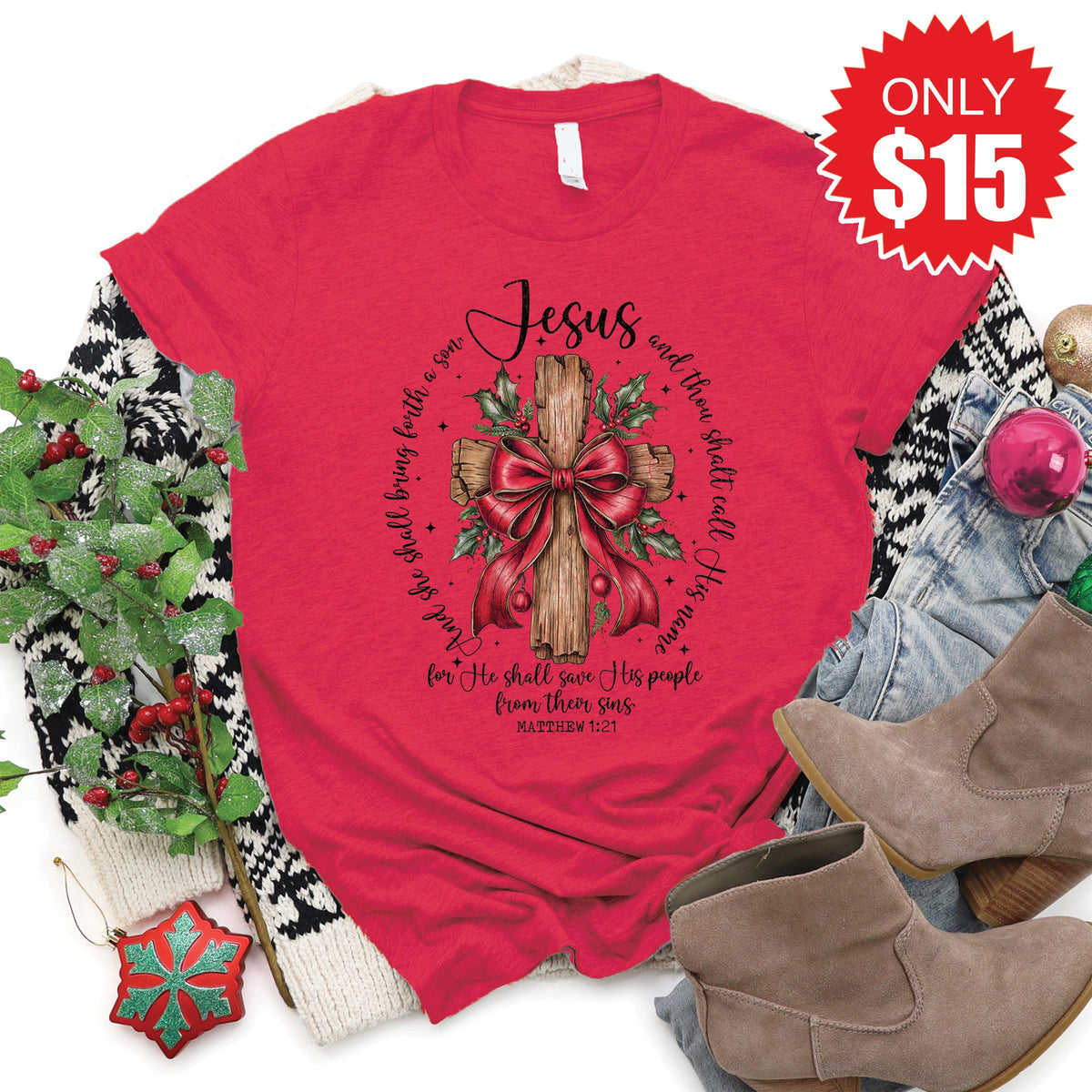 His Name Tee - Heather Scarlet - 15 product image 1