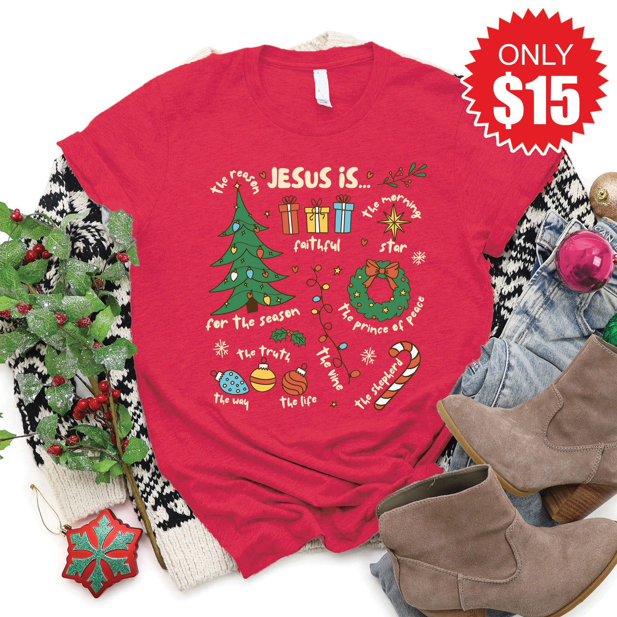 Jesus Is Christmas Tee - Heather Scarlet - 15 product image 1