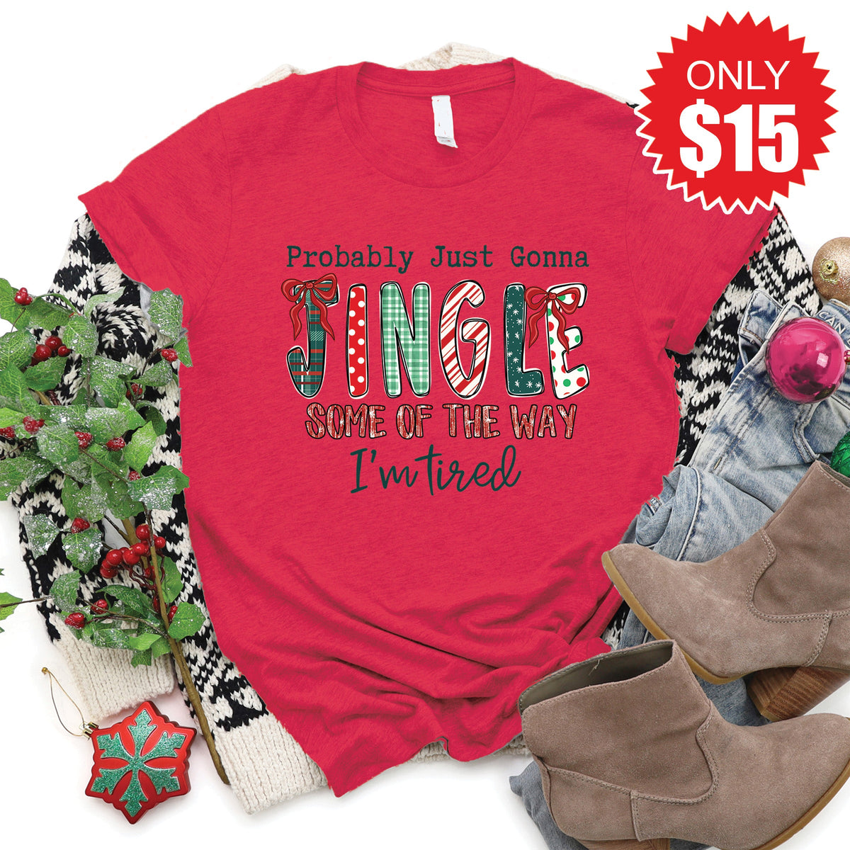 Jingle Some Of The Way Tee - Heather Scarlet - 15 product image 1