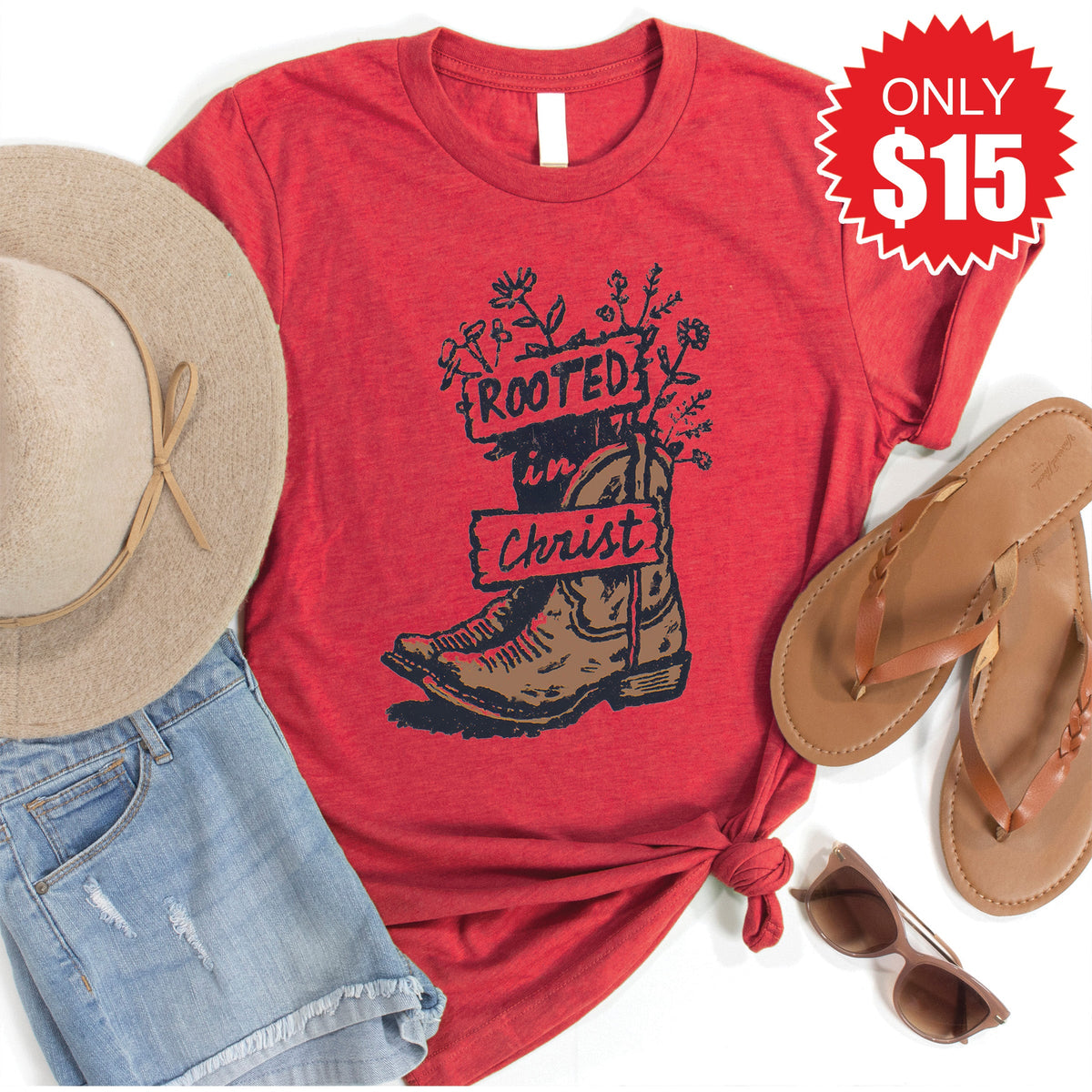 Rooted In Christ Tee - Heather Scarlet - 15 product image 1