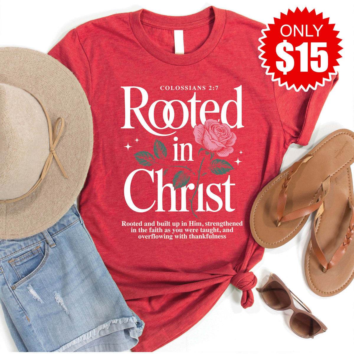 Rooted In Christ Tee - Heather Scarlet - 15 product image 1