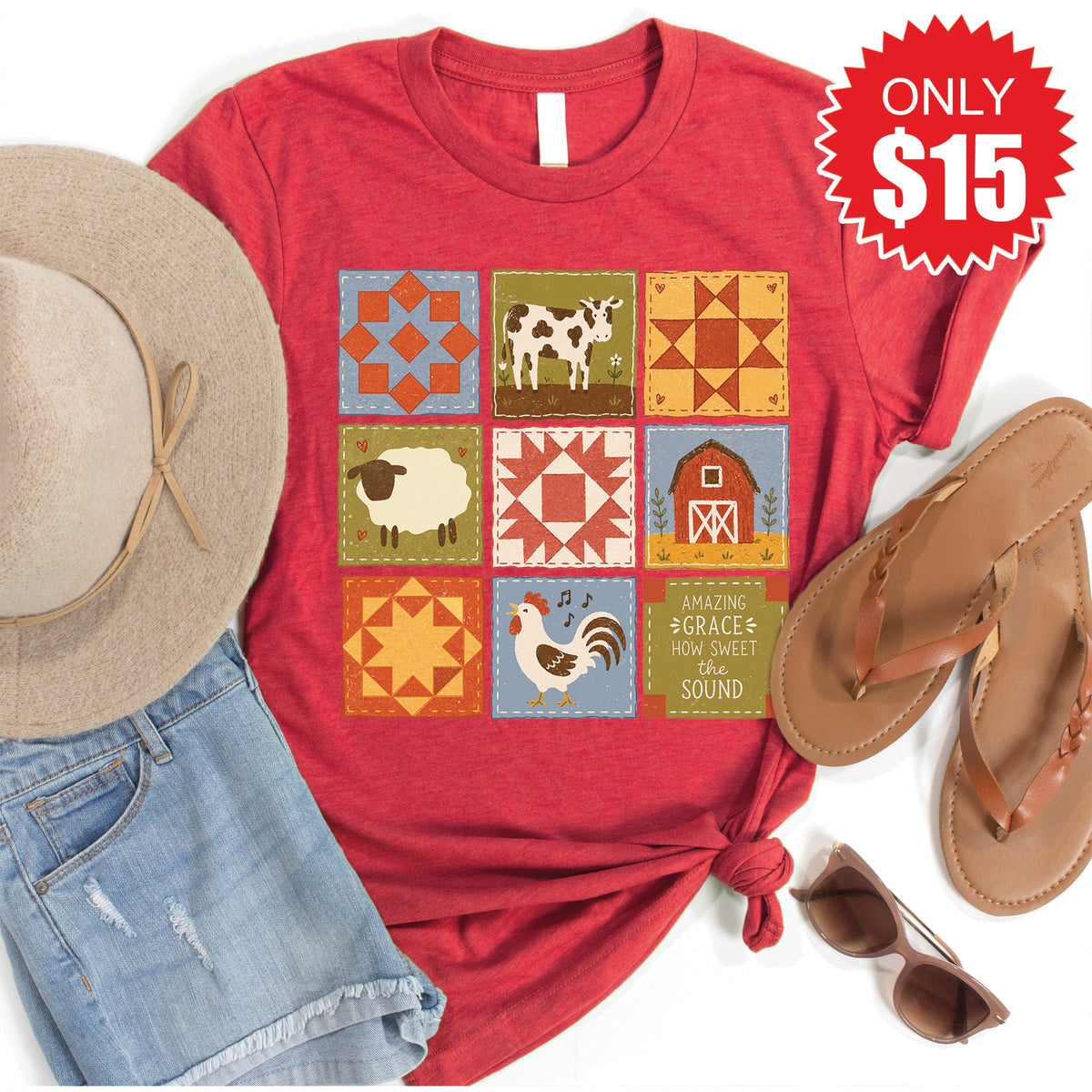 Amazing Grace Blocks Tee - Heather Scarlet - 15 product image 1