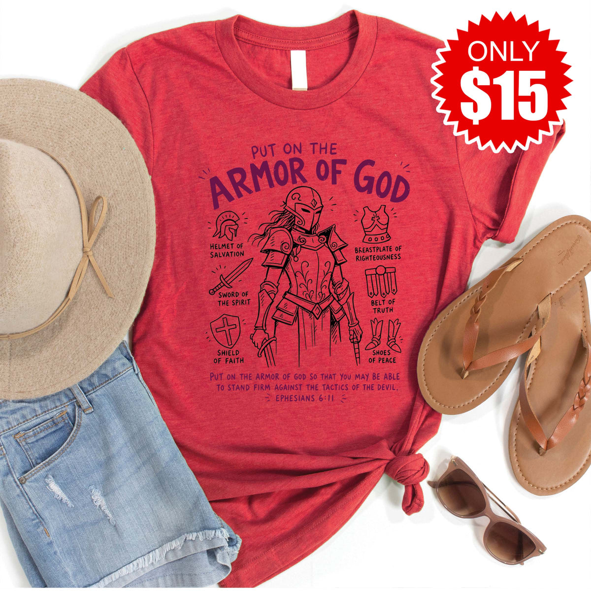 Armor of God Tee - Heather Scarlet - 15 product image 1