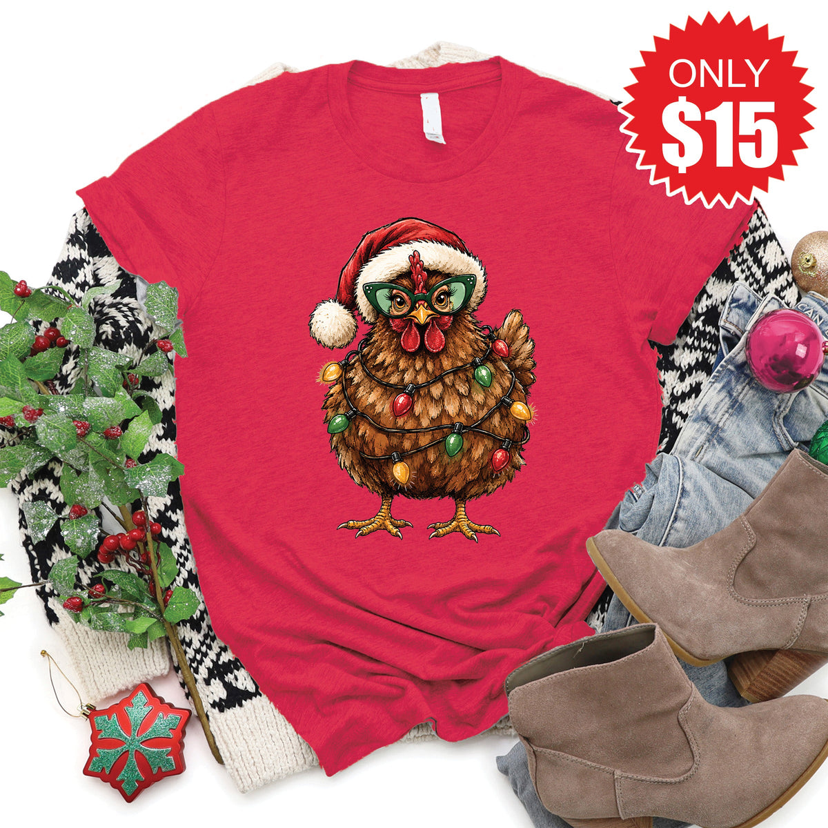 Christmas Chicken Tee - Heather Scarlet - 15 product image 1