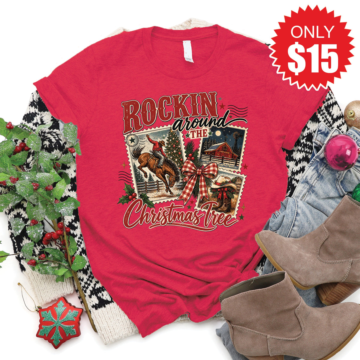 Rockin Around The Christmas Tree Tee - Heather Scarlet - 15 product image 1