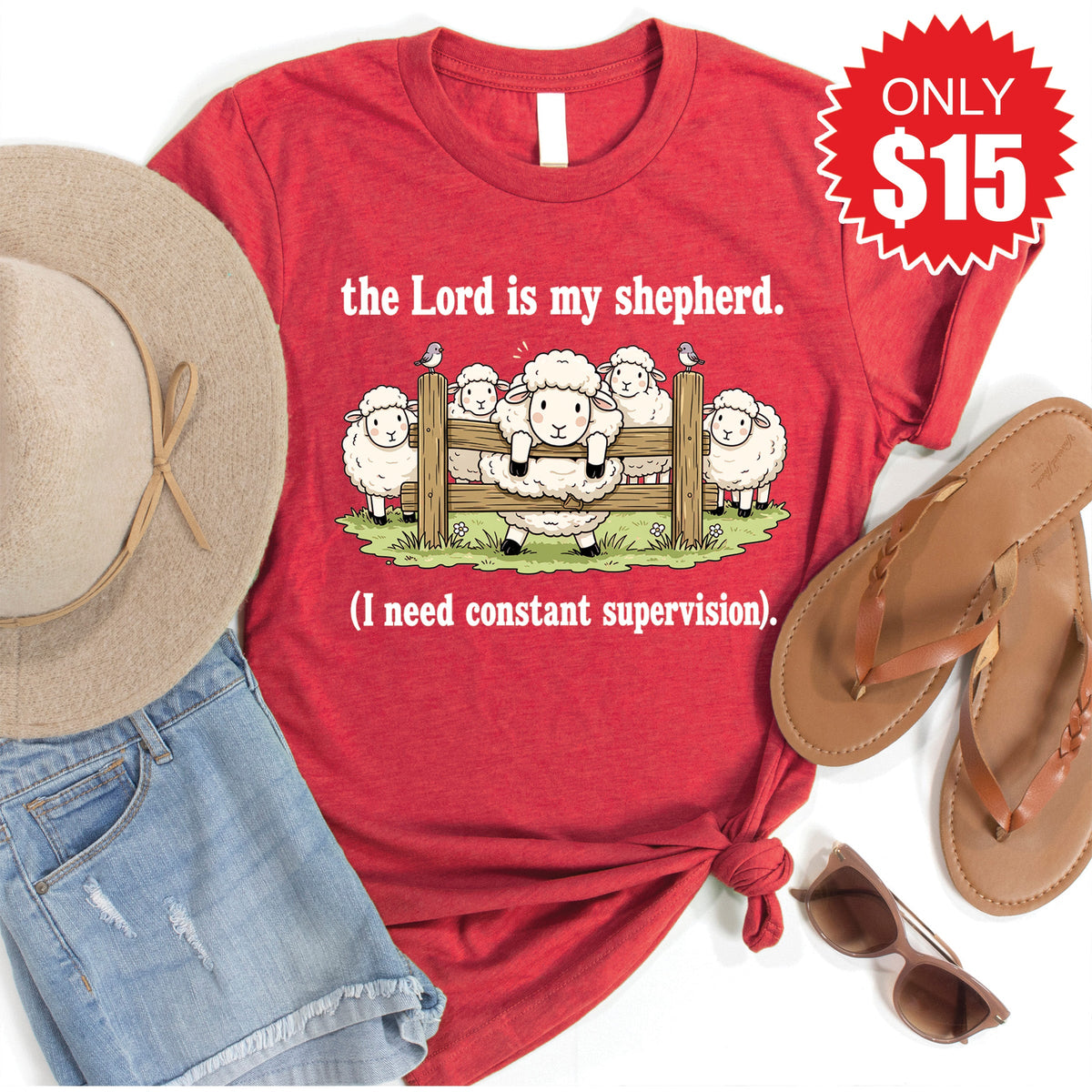 The Lord Is My Shepherd Tee - Heather Scarlet - 15 product image 1