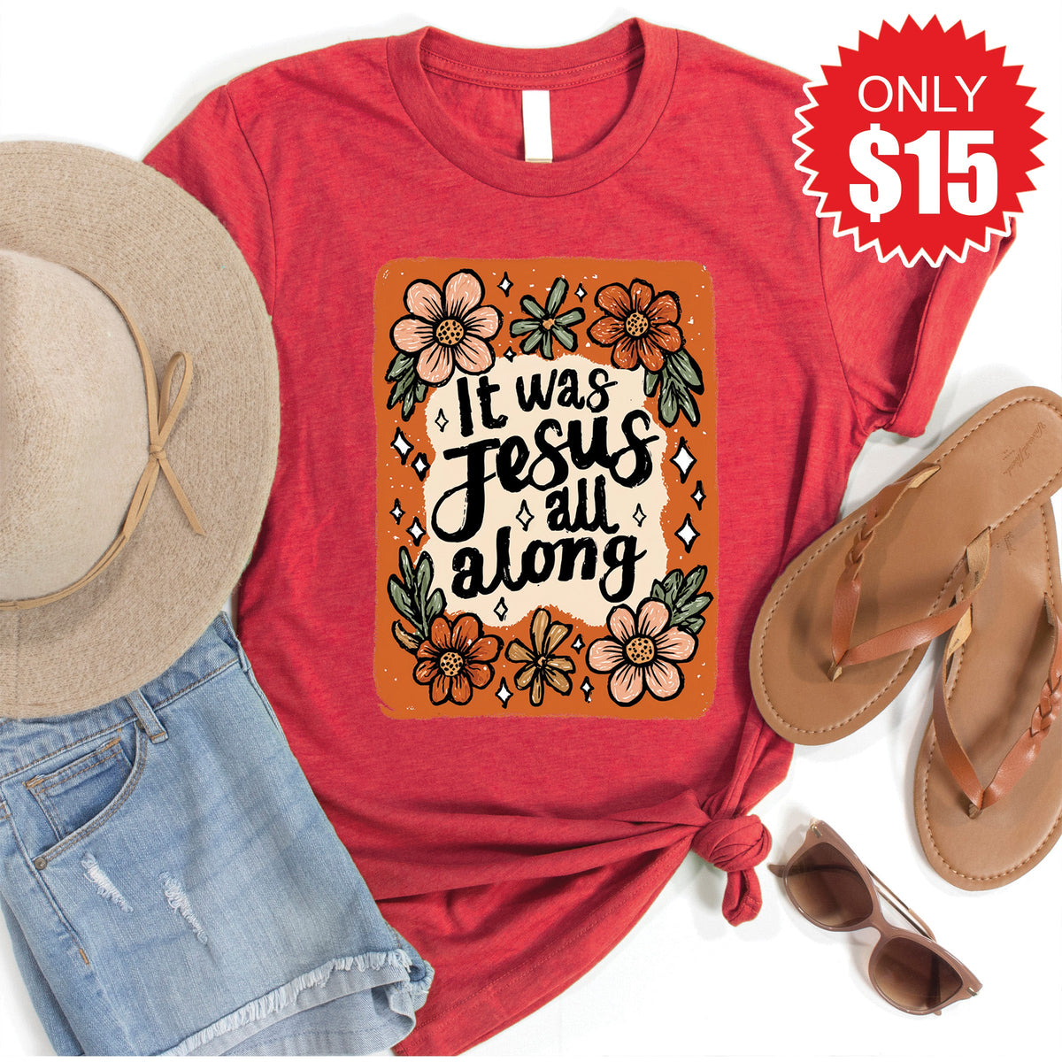It Was Jesus All Along Tee - Heather Scarlet - 15 product image 1