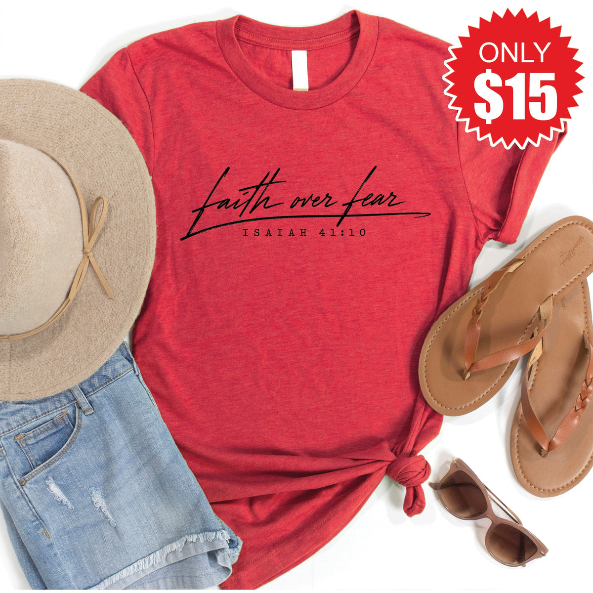 Faith Over Fear Tee - Heather Scarlet - 15 product image 1