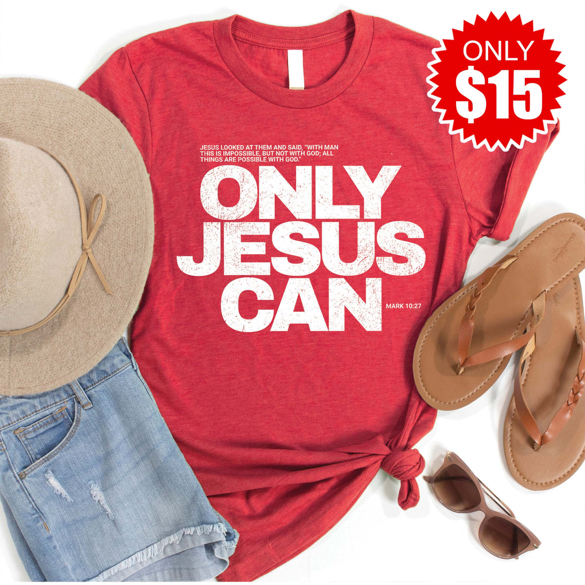 Only Jesus Can Tee - Heather Scarlet - 15 product image 1