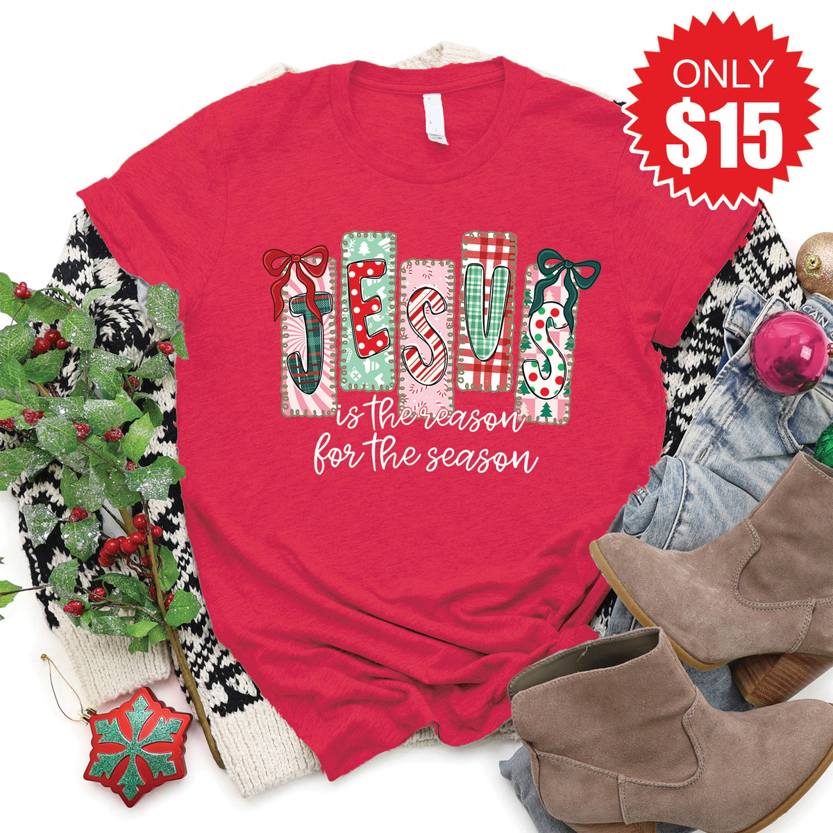 Jesus Is The Reason Tee - Heather Scarlet - 15 product image 1