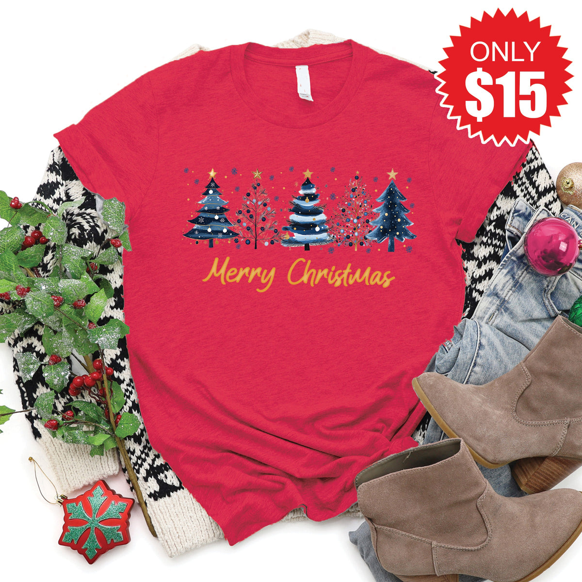 Merry Christmas Tee - Heather Scarlet - 15 product image 1