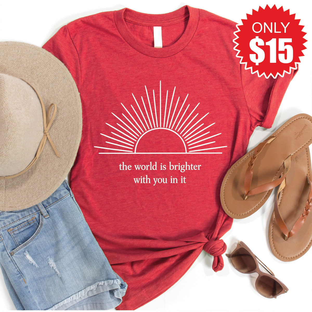 The World Is Brighter Tee - Heather Scarlet - 15 product image 1