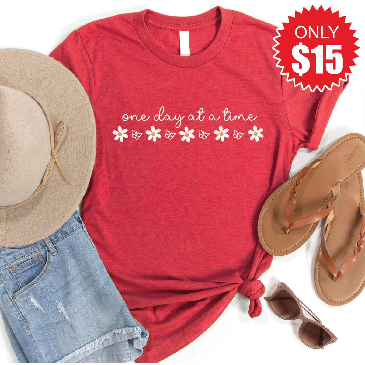 One Day At A Time Tee - Heather Scarlet - 15 product image 1
