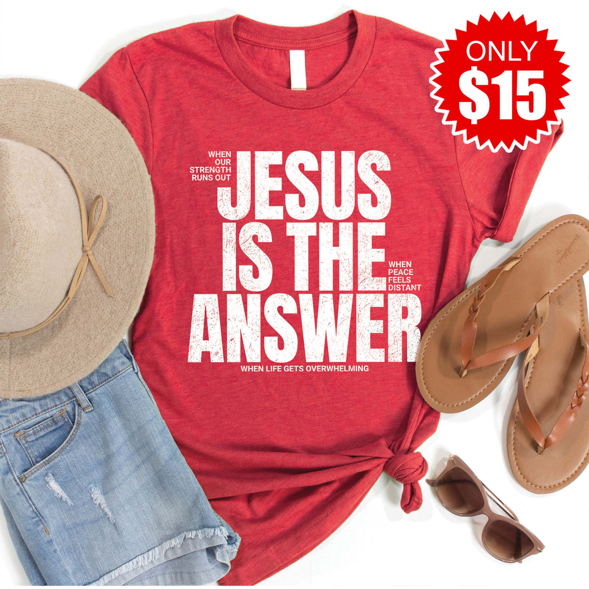 Jesus Is The Answer Tee - Heather Scarlet - 15 product image 1