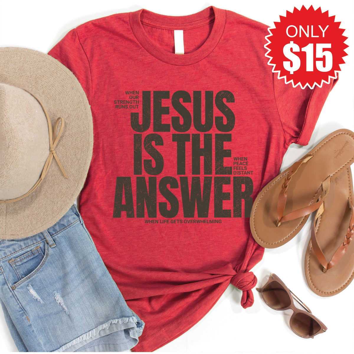 Jesus Is The Answer Tee - Heather Scarlet - 15 product image 1