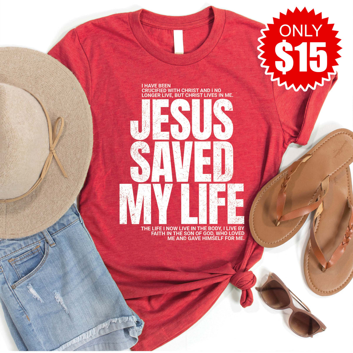 Jesus Saved My Life Tee - Heather Scarlet - 15 product image 1