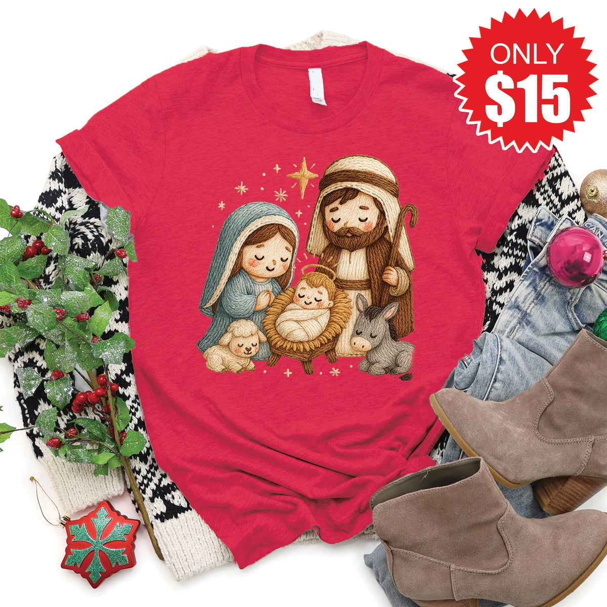 Nativity Tee - Heather Scarlet - 15 product image 1