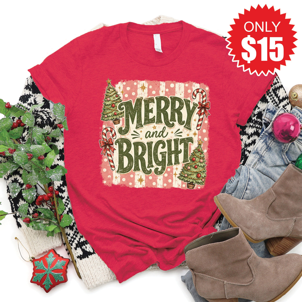 Merry and Bright Tee - Heather Scarlet - 15 product image 1