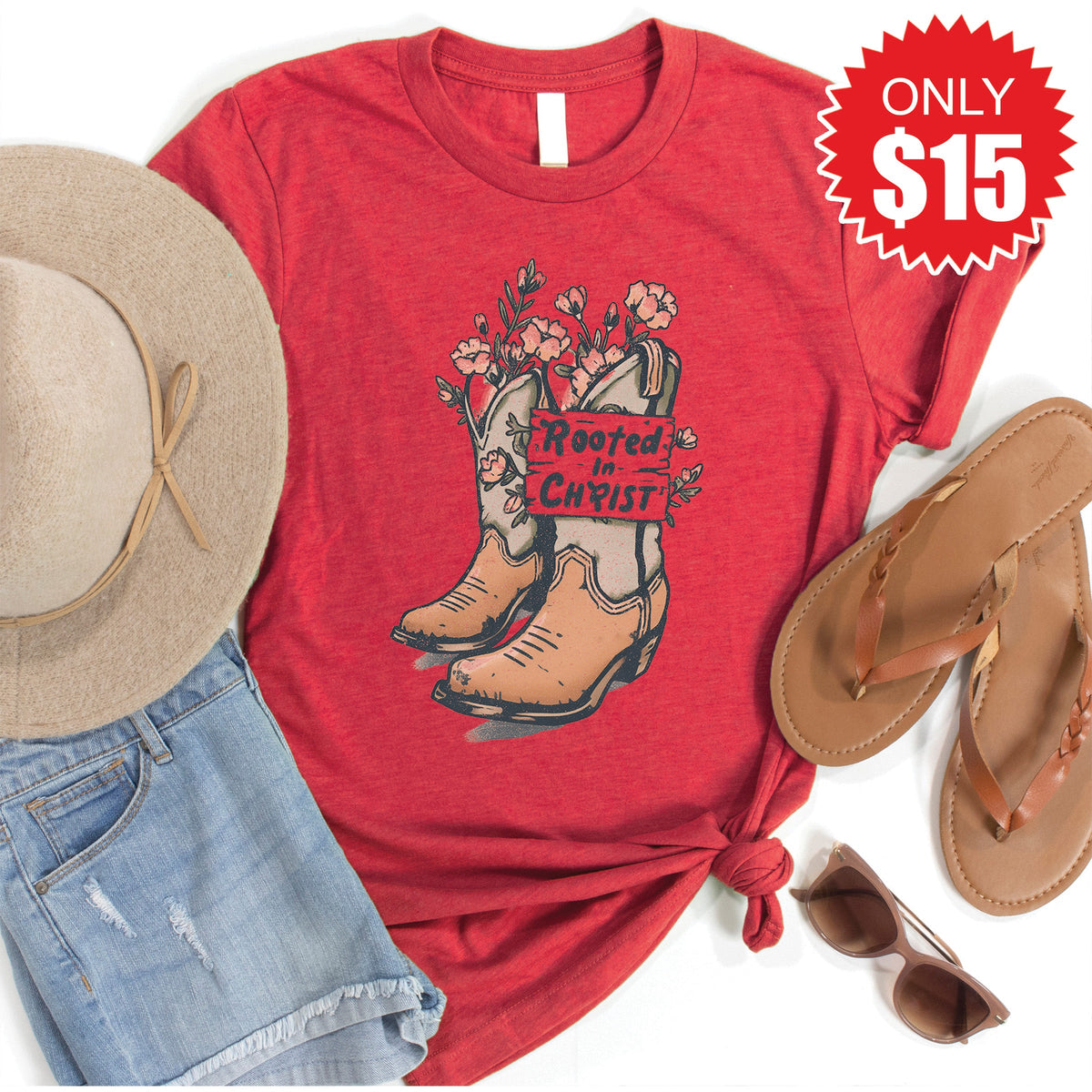 Rooted In Christ Tee - Heather Scarlet - 15 product image 1