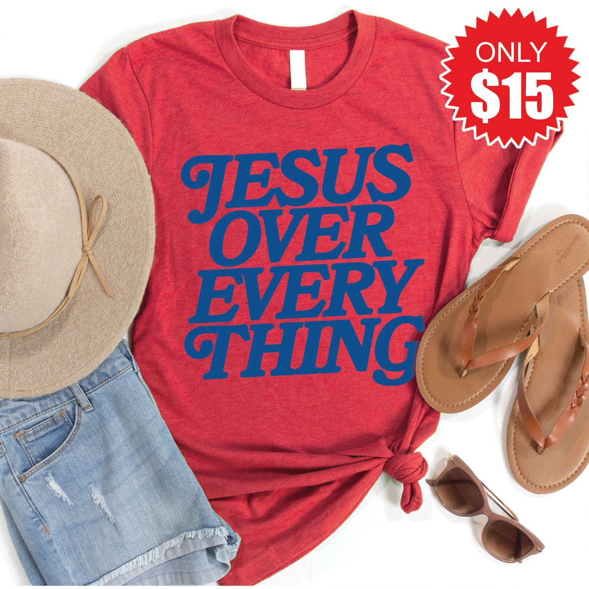 Jesus Over Everything Tee - Heather Scarlet - 15 product image 1