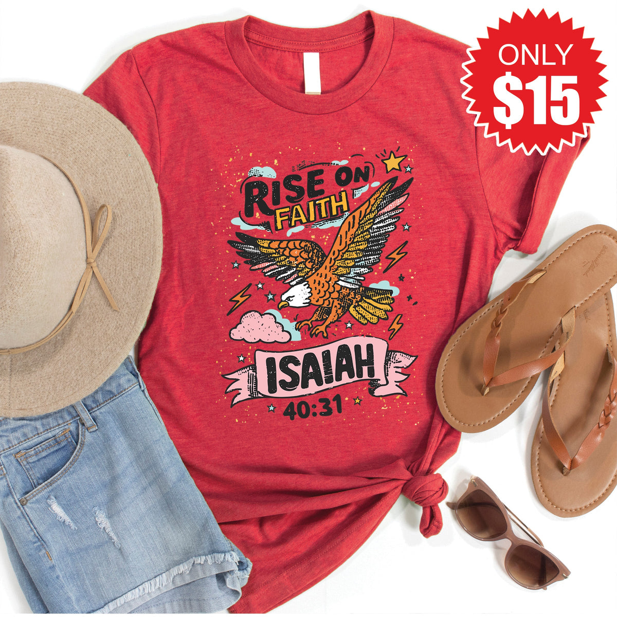 Rise On Faith Tee - Heather Scarlet - 15 product image 1