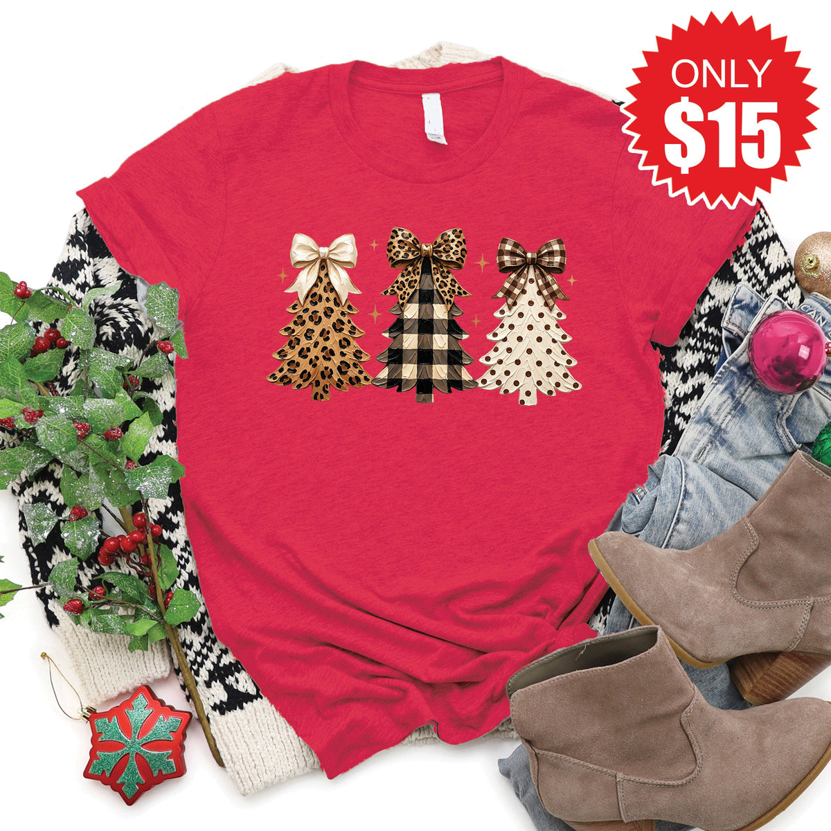 Christmas Leopard Tee - Heather Scarlet - 15 product image 1