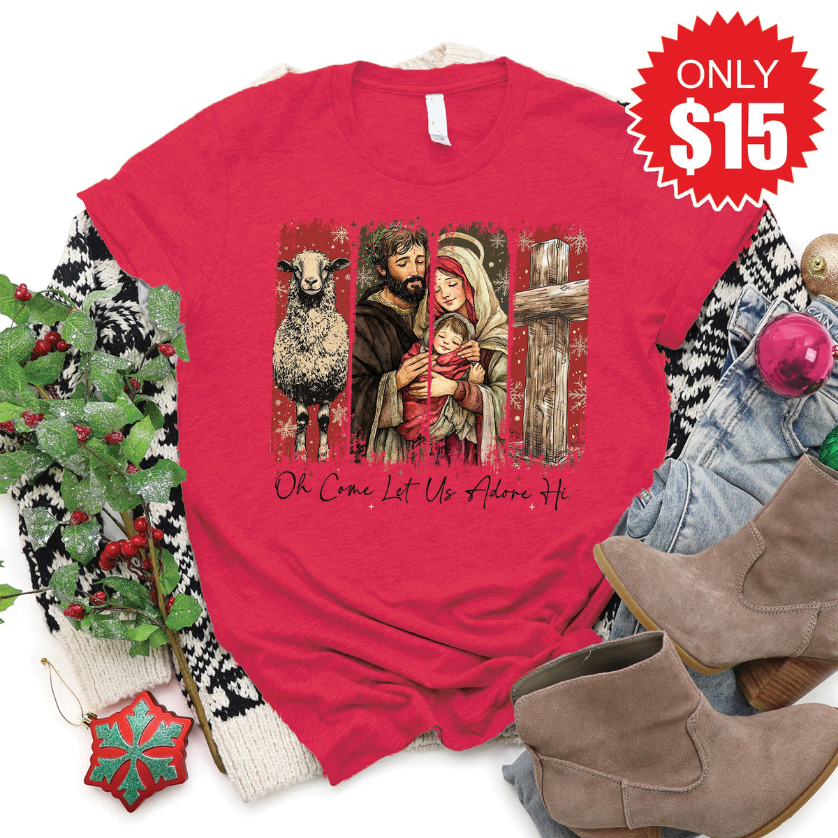 Let Us Adore Him Tee - Heather Scarlet - 15 product image 1