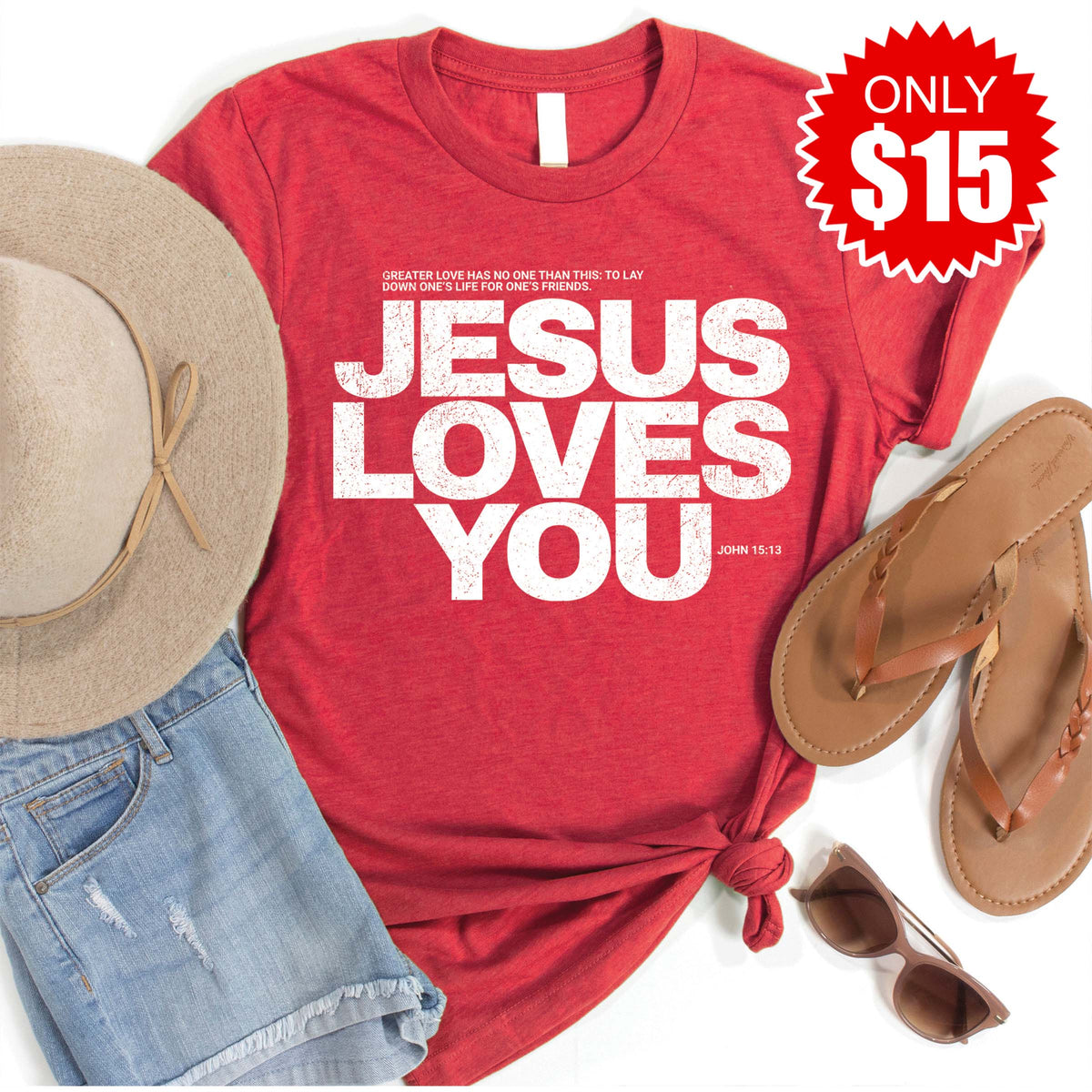 Jesus Loves You Tee - Heather Scarlet - 15 product image 1