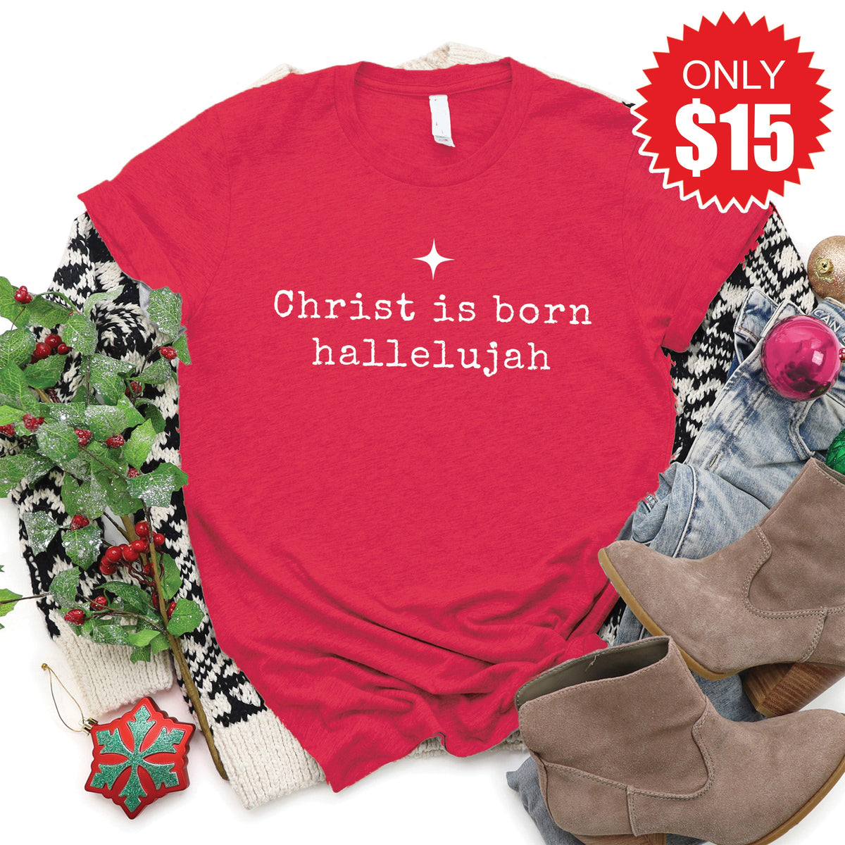 Christ Is Born Tee - Heather Scarlet - 15 product image 1