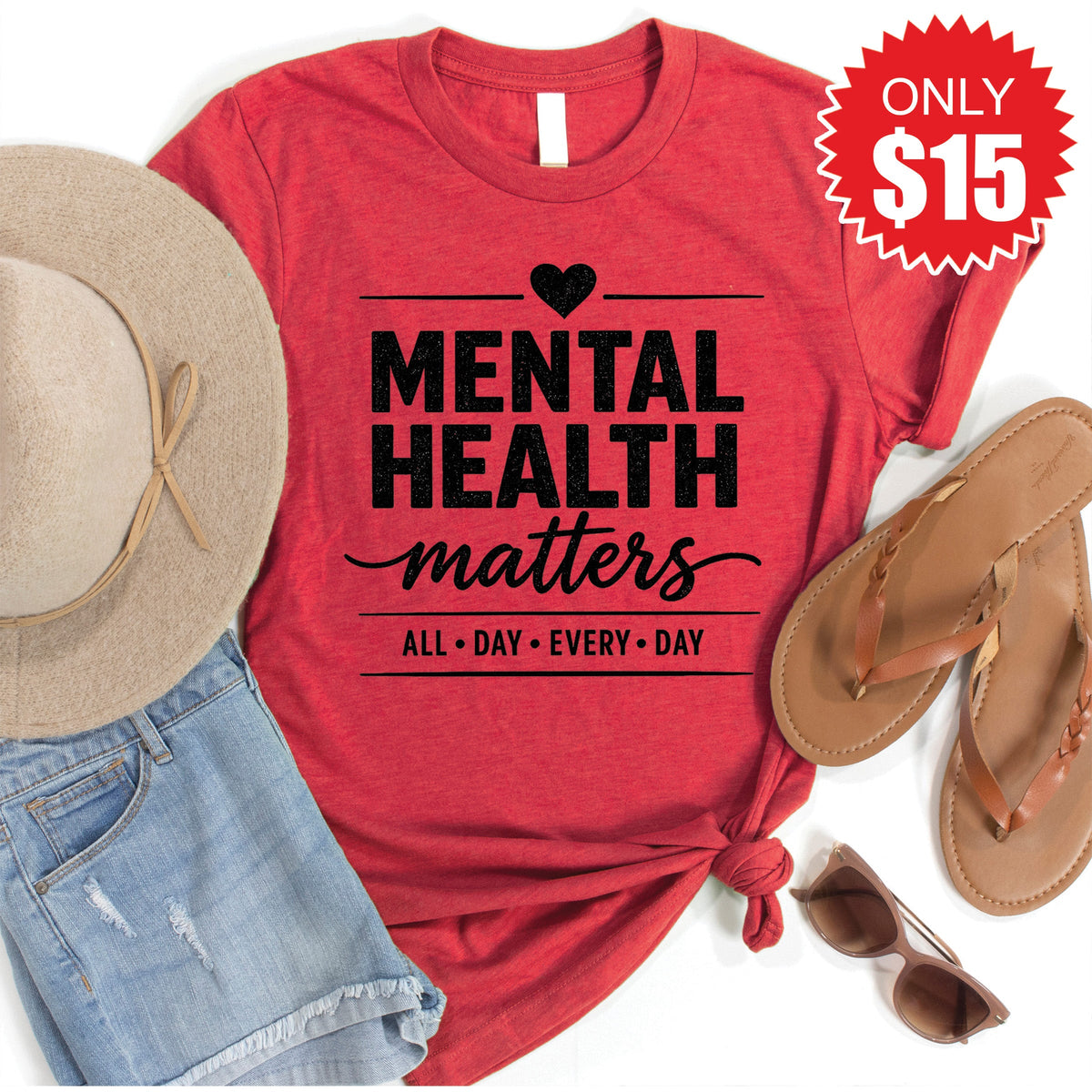 Mental Health Matters Tee - Heather Scarlet - 15 product image 1