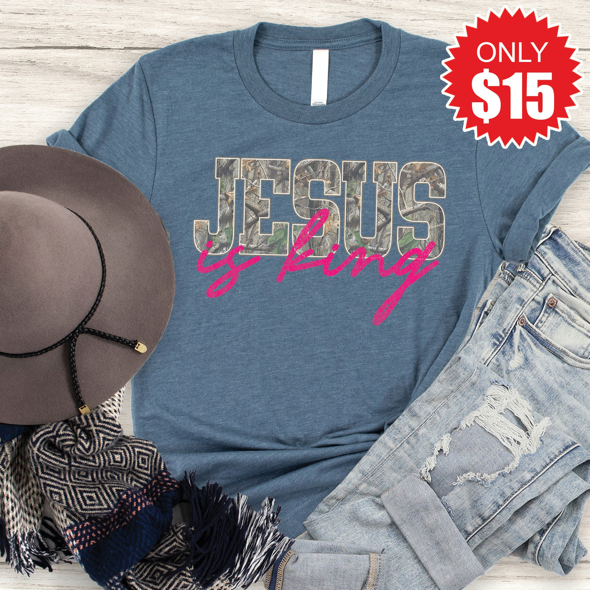 Jesus Is King Tee - Heather Slate - 15 product image 1