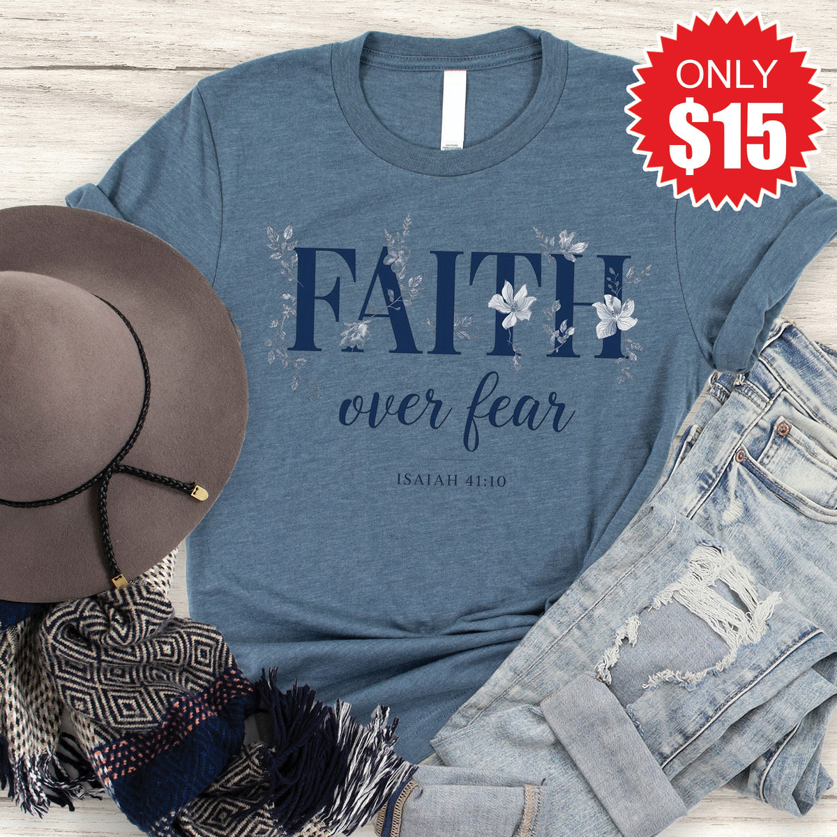 Faith Over Fear Tee - Heather Slate - 15 product image 1