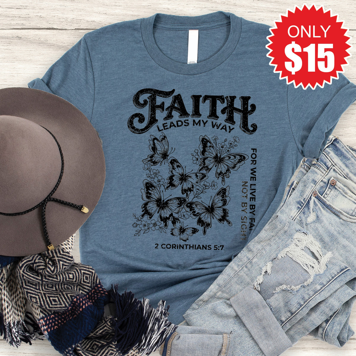 Faith Leads My Way Tee - Heather Slate - 15 product image 1