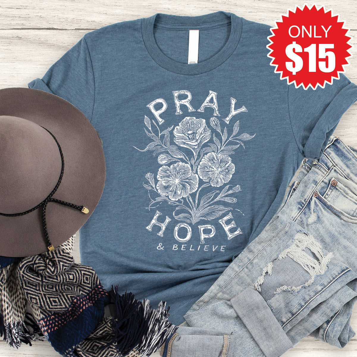 Pray Hope And Believe Tee - Heather Slate - 15 product image 1
