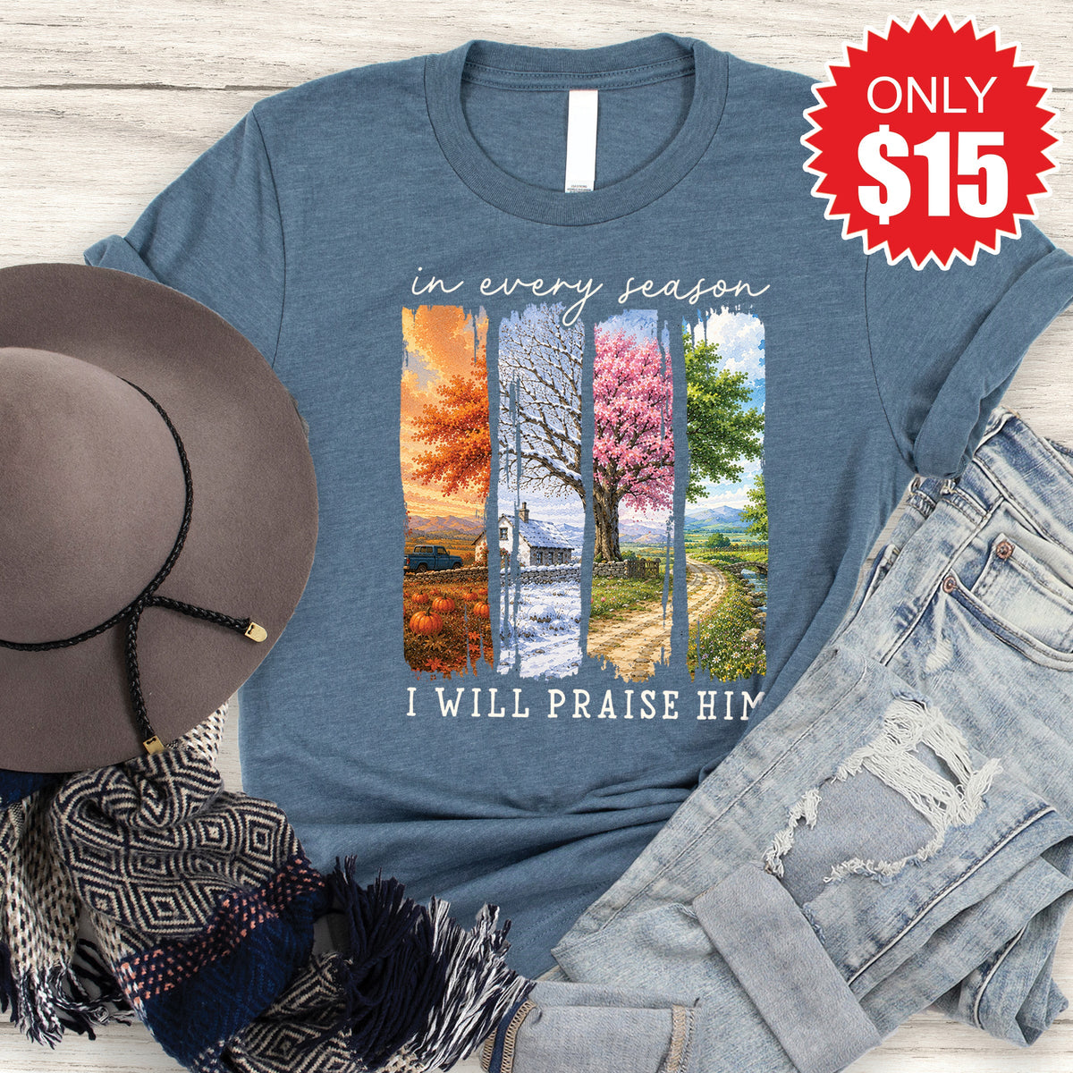 I Will Praise Him Tee - Heather Slate - 15 product image 1