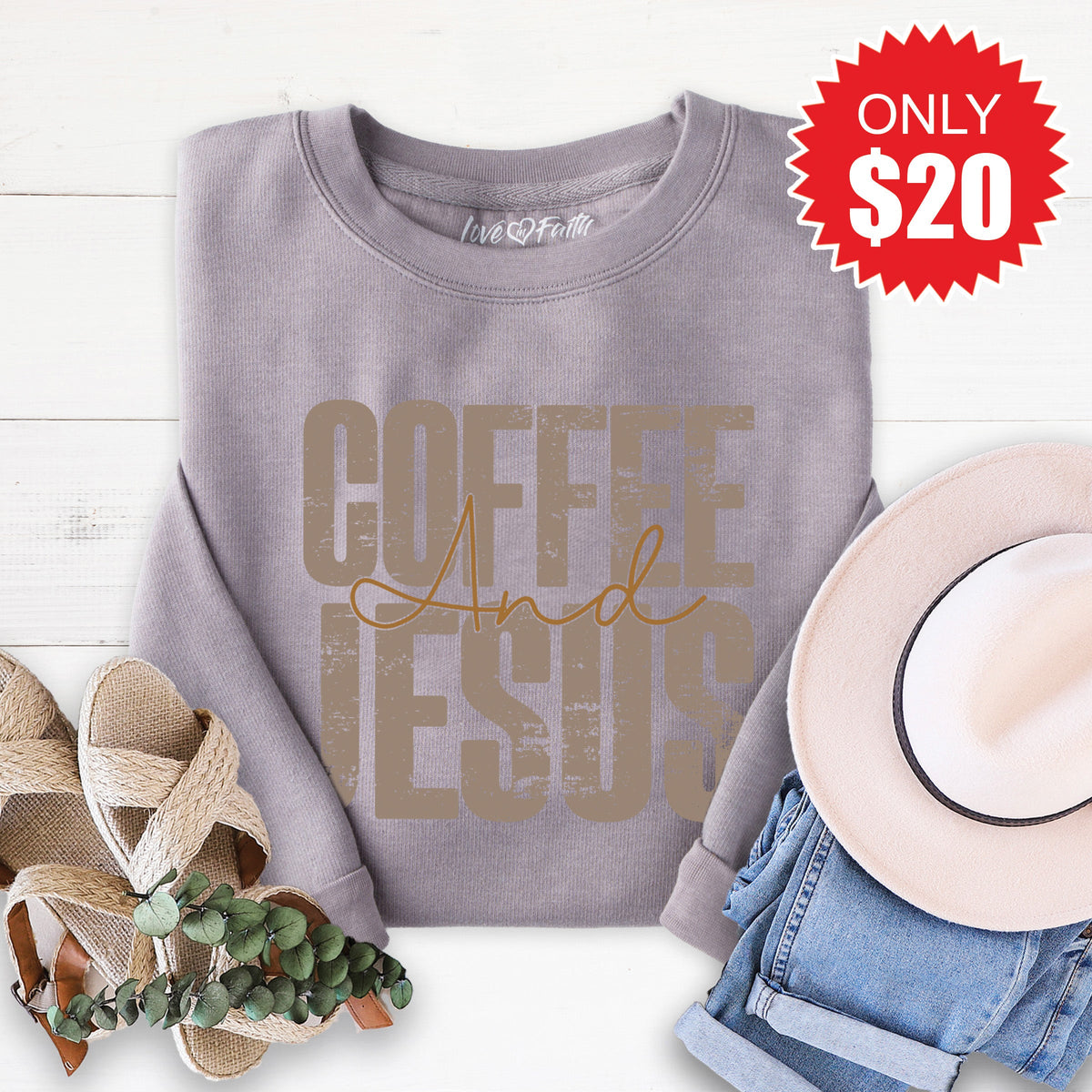 Coffee and Jesus Sweatshirt - Heather Storm - 20 product image 1