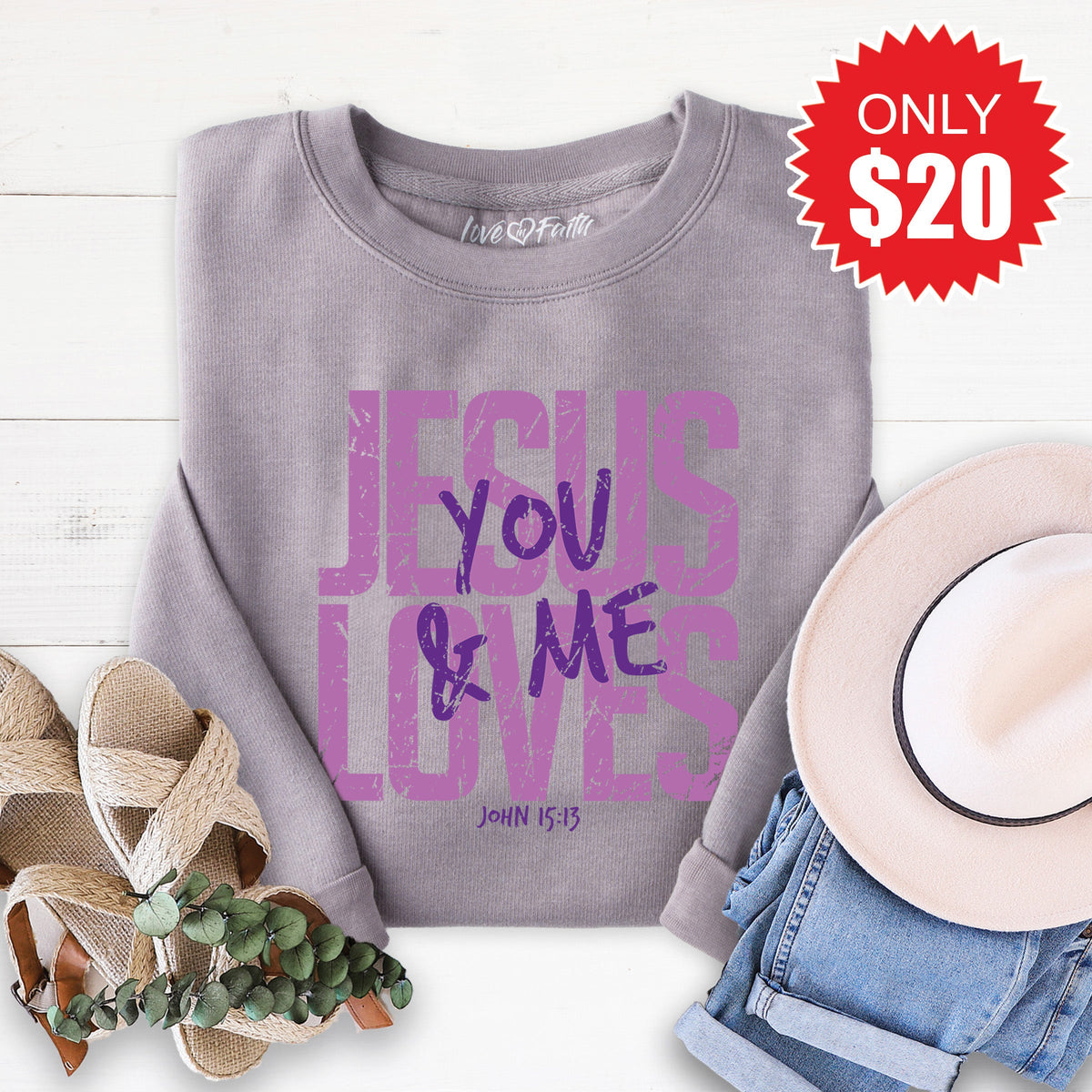 Jesus Loves You And Me Sweatshirt - Heather Storm - 20 product image 1