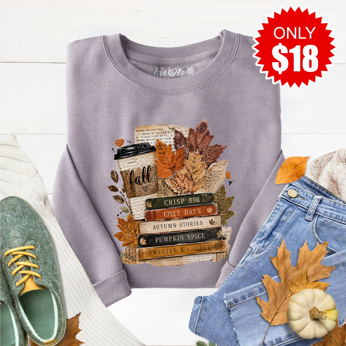 Fall Leaves Sweatshirt - Heather Forest - 18 product image 1
