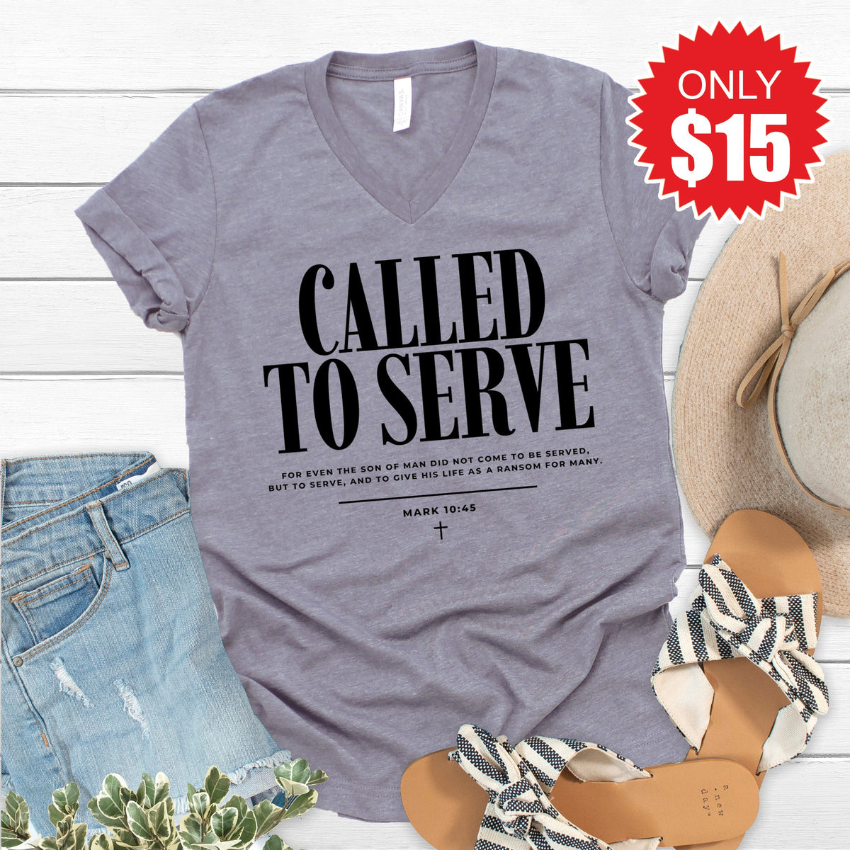 Called To Serve V-Neck - Heather Storm - 15