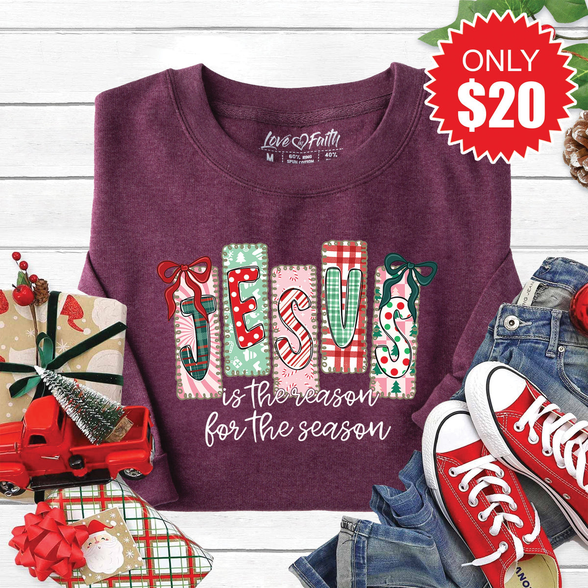 Jesus Is The Reason Sweatshirt - Heather Sugar Plum - 20