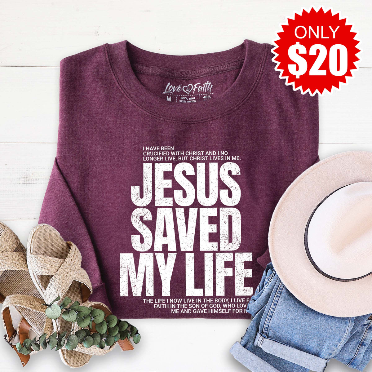 Jesus Saved My Life Sweatshirt - Heather Sugar Plum - 20 product image 1