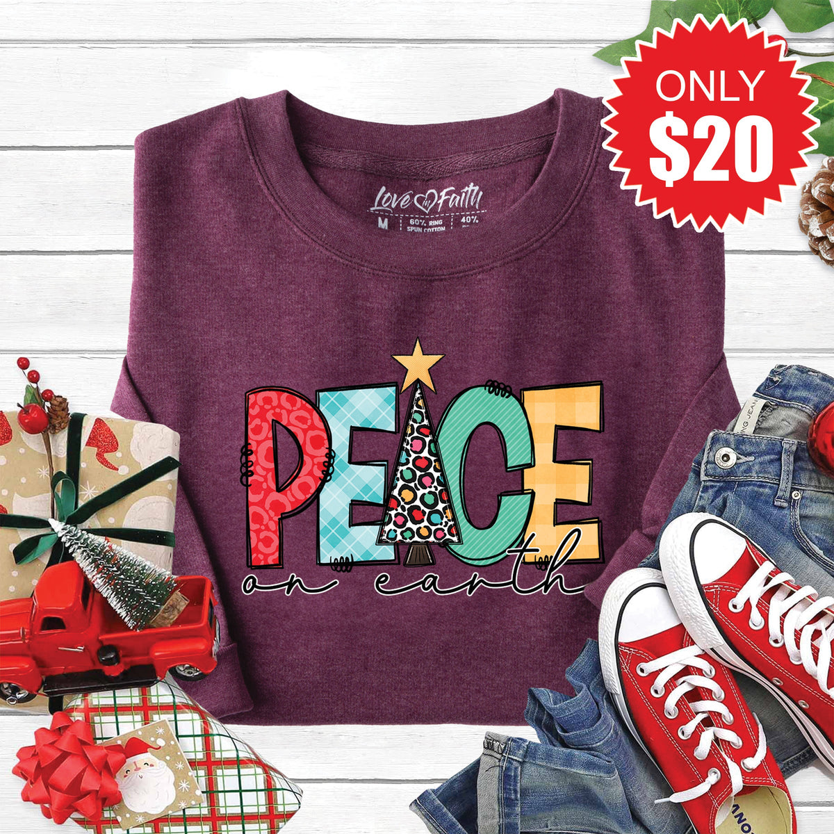 Peace On Earth Sweatshirt - Heather Sugar Plum - 20 product image 1